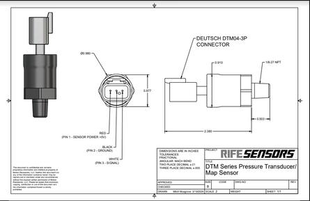 RIFE 1600 PSI DTM Series Pressure Sensor Transducer 1/8" NPT