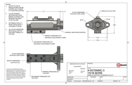 TBM Modular Billet Master Cylinder 15/16" Bore (Remote Top)