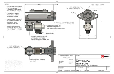 TBM Modular Billet Master Cylinder 15/16" Bore (Remote Top)